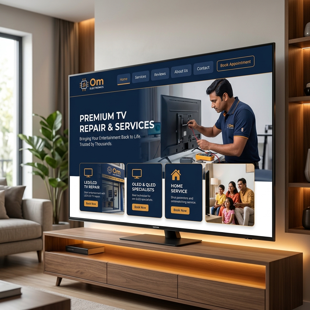 Om Electronics TV repair shop custom TV Website showcase by SoftwareWale